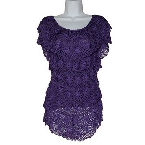 PRETTY FANCY Purple Lace Tiered Layer Short Sleeve Top Small